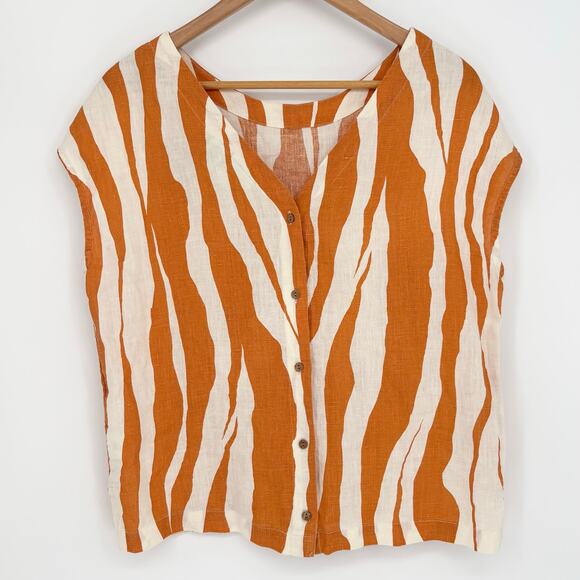 Rachel Zoe Orange Cream Zebra Oversized Striped Linen Top Size S - Picture 2 of 5